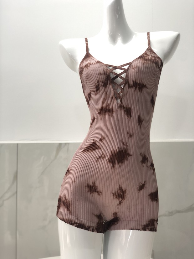 2019 new seamless female boxer jumpsuit sleeveless tie dyed slim underwear