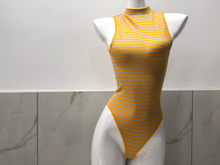 2019 new seamless female onesies sleeveless striped high collar slim underwear