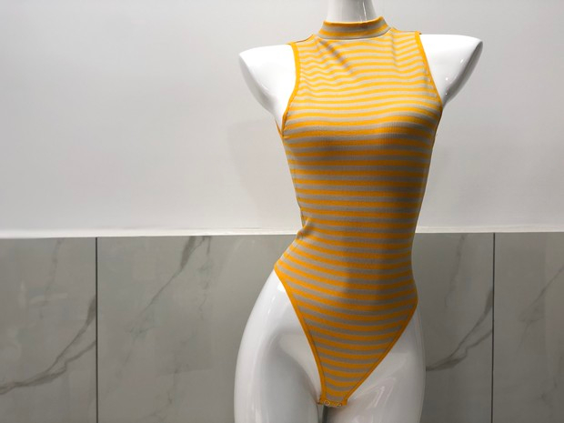 2019 new seamless female onesies sleeveless striped high collar slim underwear