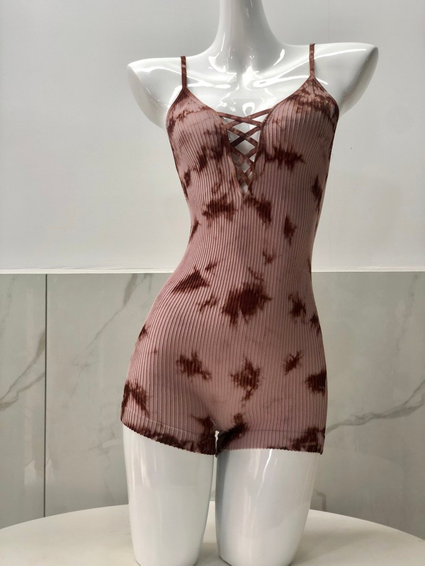 2019 new seamless female boxer jumpsuit sleeveless tie dyed slim underwear