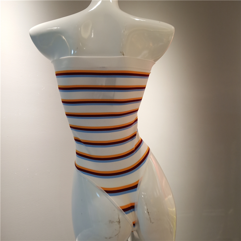 2020 new color stripe tube top bodysuit