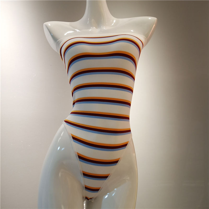 2020 new color stripe tube top bodysuit